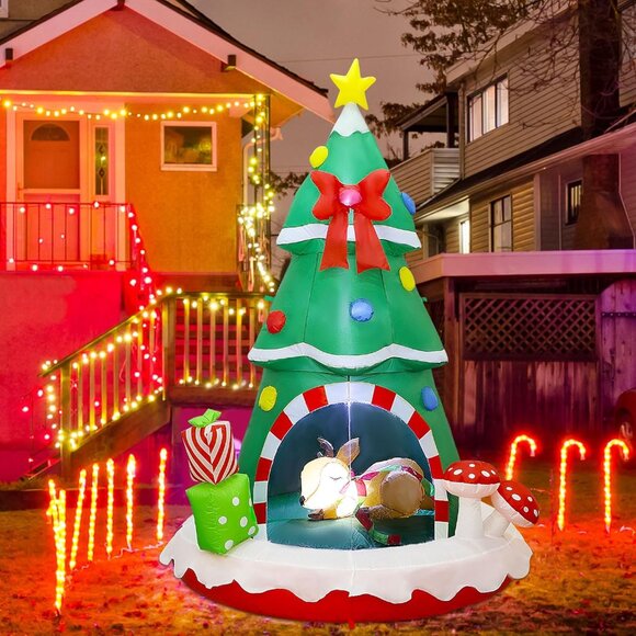 ⚡7.2FT Christmas Inflatables Tree Sleeping Inside A Deer Outdoor Decorations - Picture 7 of 8